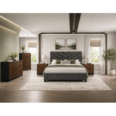 Modern Upholstered Panel Bedroom Set in Brown and Gray