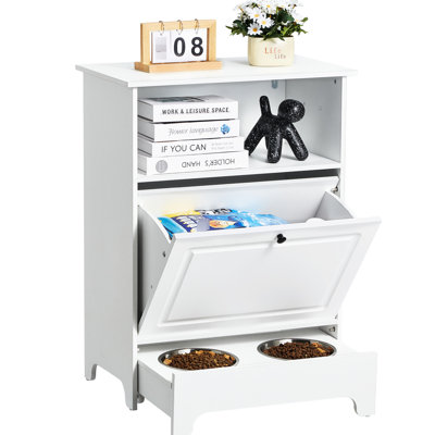 Pet Feeding Station With Two Elevated Dog Bowls And A Storage Cabinet For Food , Reduces Neck Strain During Feeding, Bottom Detachable Drawer Water, Ample Accessories, Simple Installation