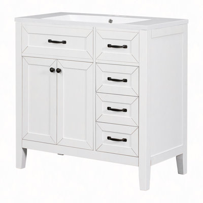 36" Bathroom Vanity With Sink Combo, Bathroom Cabinet With Drawers, Solid Frame And MDF Board