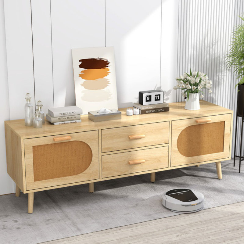 Rattan Tv Stand For 65-inch Tv 59" Tv Console Cabinet Boho Entertainment Center