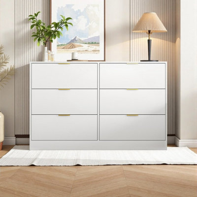 Commode 6 tiroirs 47 po, armoire de rangement en panneau de particules pour le couloir du salon de la chambre à coucher