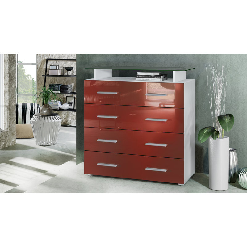 Mazur 76cm Sideboard, Burgundy (Glossy), No