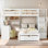 Lit superposé double au-dessus de simple avec bureau, tiroirs et tablettes