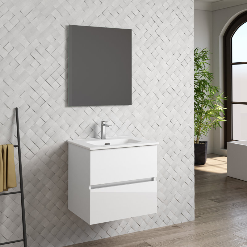 Guilbert 23.22'' Single Bathroom Vanity with Ceramic Top, White