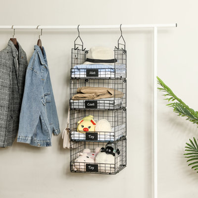 4 Tier Stackable Wire Baskets for Kitchen Pantry, Hanging Storage Basket for Fruit and Vegetable Storage Organizing, Metal Closet Hanging Organizer Wall Mounted Basket.