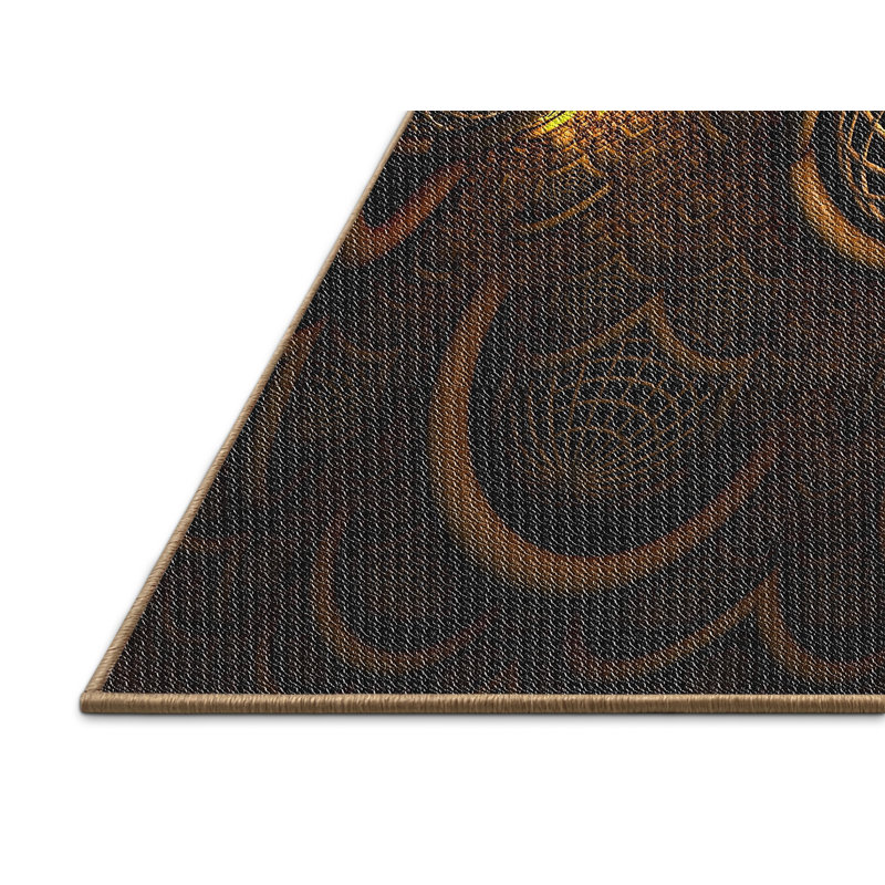 Tapis brun/jaune tissé à la machine, Rectangle 5 pi x 7 pi