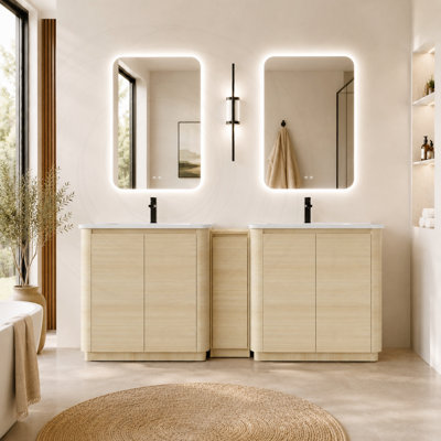 Meuble-lavabo double autoportant de 84 po avec armoire de rangement 84 po