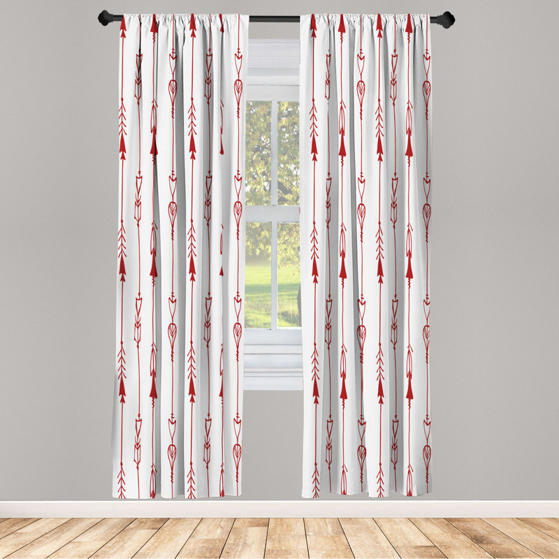 Microfiber Arrow Semi-Sheer Rod Pocket Curtain Panels, 28" W x 95" L, White/Light Pink/Red
