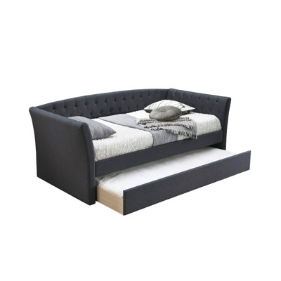 Contemporary Style 1Pc Day Bed W/ Trundle Button Tufted Charcoal Finish Slat Included