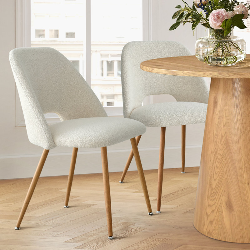 Caetano Unfinished Metal and Manufactured Wood Side Chair (Set of 2), Beige