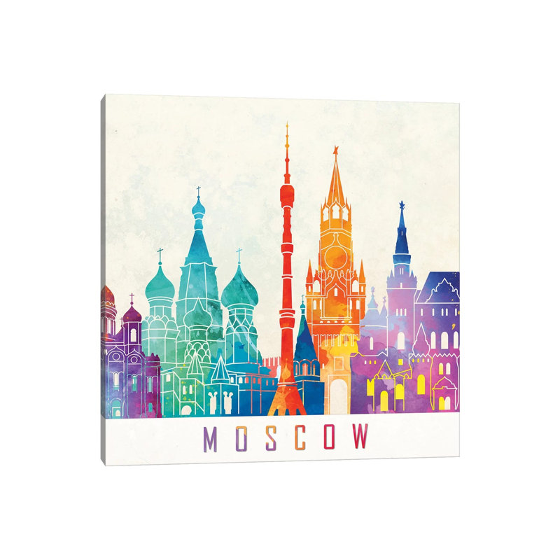 Moscow Landmarks Watercolour by Paul Rommer - Wrapped Canvas Painting, 45.72 cm H x 45.72 cm W