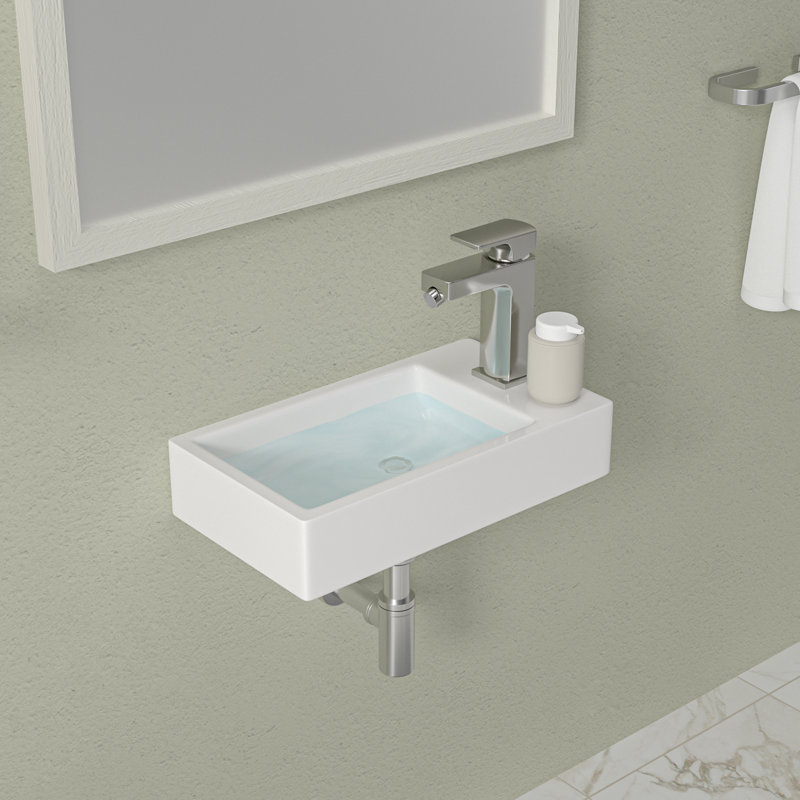 Lavabo de salle de bain mural rectangulaire en céramique blanche