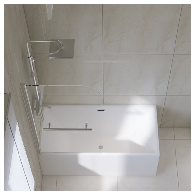 Porte de douche pivotante sans cadre 31 po x 55 po Goody - verre trempé de 0,24 po avec poignée en acier inoxydable 304, panneau de douche transparent