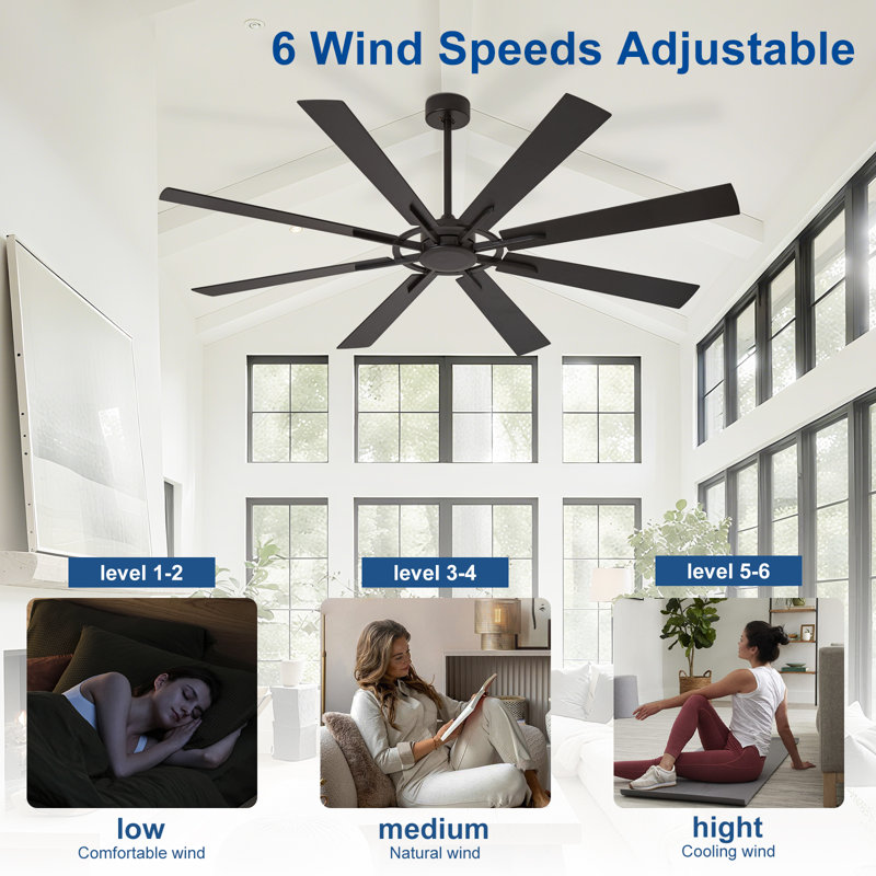 72 Inch Large Ceiling Fan, Modern 8-Blade Walnut and Wood Grain Indoor Outdoor Fans with Remote App Control, Quiet DC Motor Reversible 6 Speed Timer(Excluding bulb)