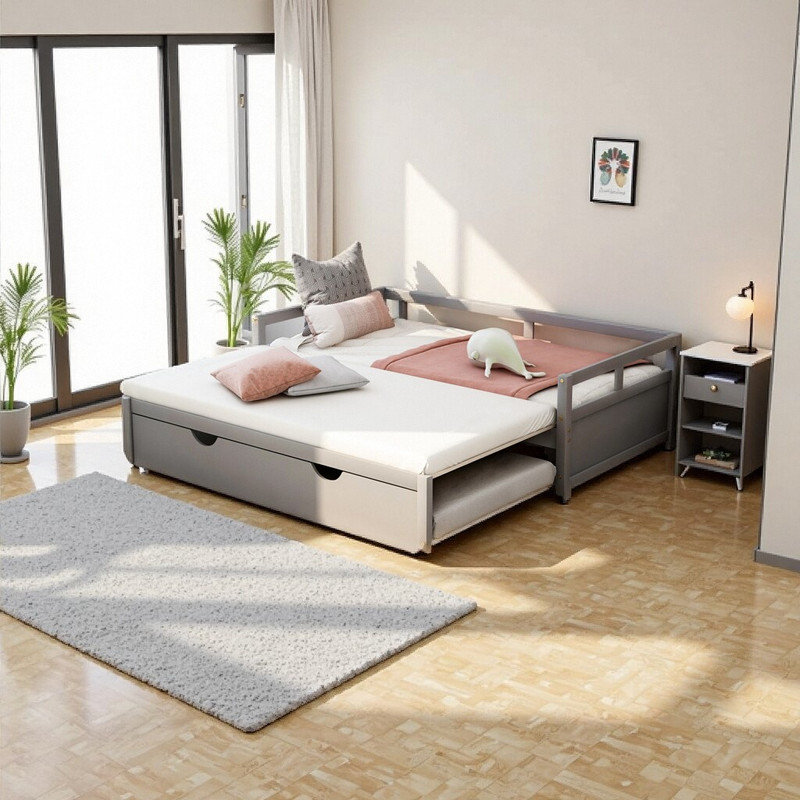 Lit de jour gigogne peu encombrant - conception convertible simple à très grand, Gris
