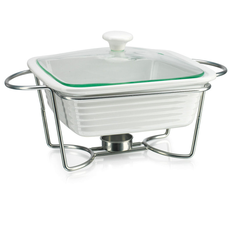 White Ceramic 1.2QT Square Baker with Stand