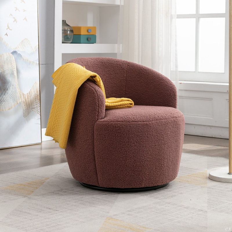 Swivel Accent Armchair Barrel Chair With Powder Coating Metal Ring, Red Wool