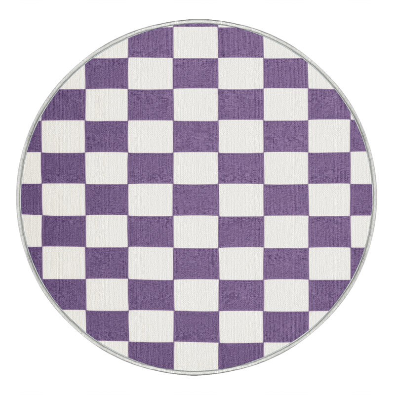 Tapis blanc à carreaux lavable à la machine, Rond 8 pi