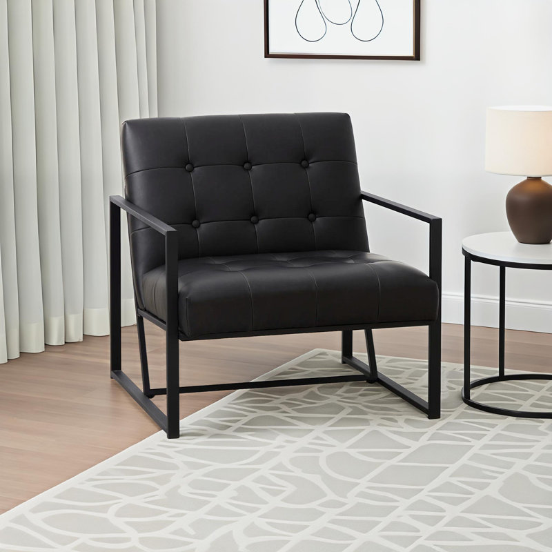 Fauteuil capitonné l 29,5 po Billings, Similicuir noir