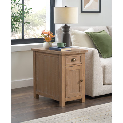 Balsam 25'' Tall Solid Wood End Table with Storage and Built-In Outlets