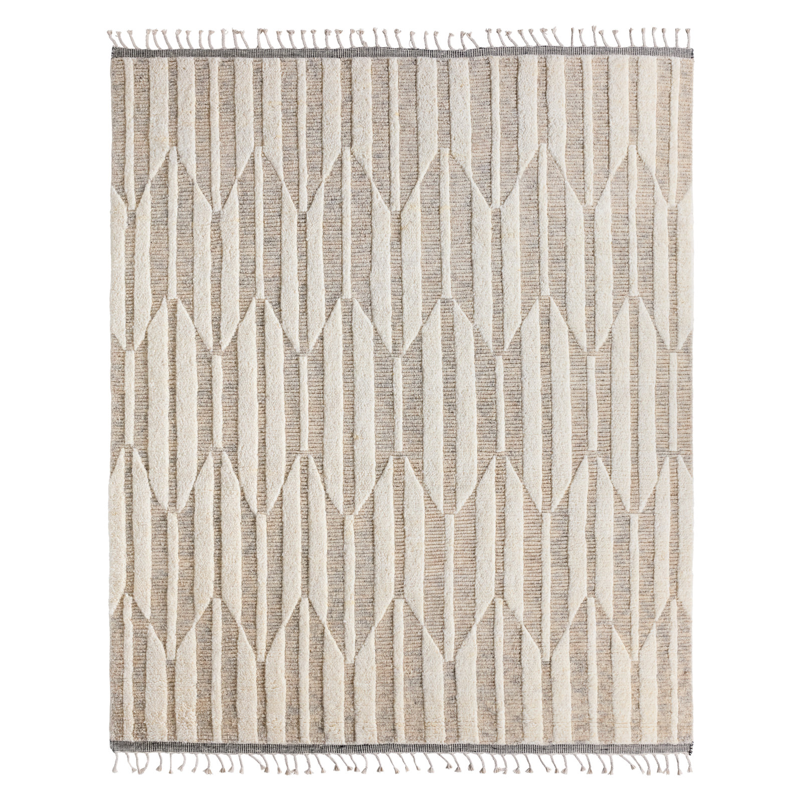 Wesler Beige Ivory Hand-Knotted Wool Rug, Rectangle 8' x 10'