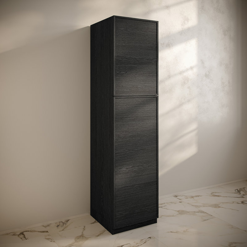 St. Tropez 15 X 15 X 60 Freestanding Linen Cabinet, Melamine Black Oak