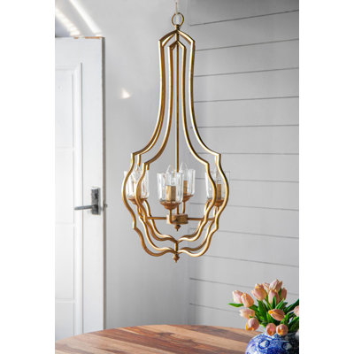 Open Frame Design 4 Light Metal Chandelier With Adjustable Chain