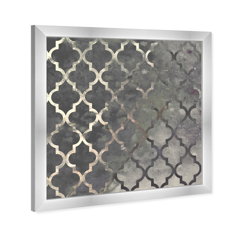 Motif marocain abstrait gris par Oliver Gal - reproduction, Cadre argenté, H 26 po x l 26 po