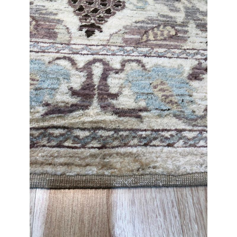 Tapis ivoire en laine noué à la main 8 pi x 10 pi à motif floral classique classique