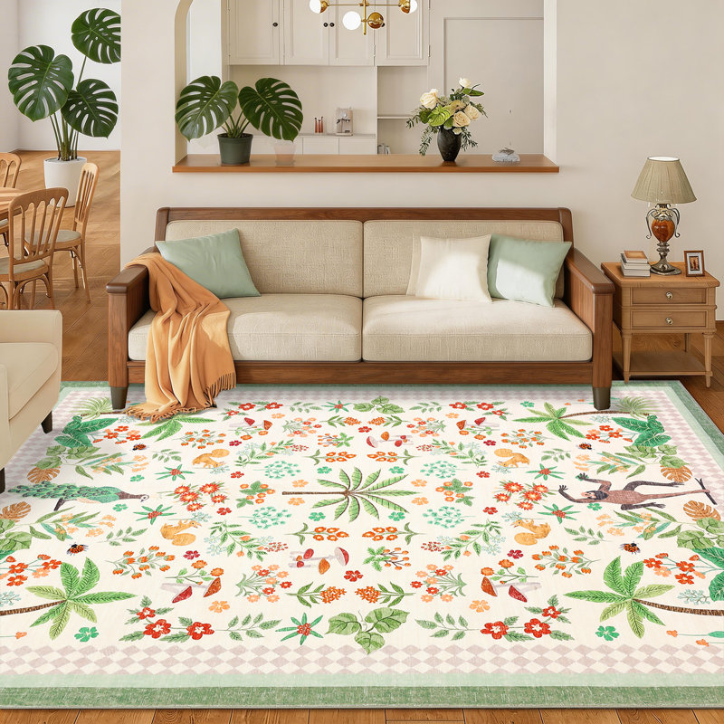 Tapis pour animaux Jungle 5 x 7, Beige / vert / rouge, Rectangle 5 pi x 7 pi