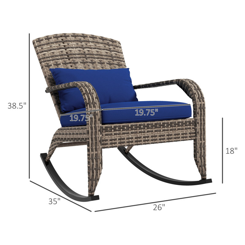 Outdoor Rocking Chair, Dark Blue With High Back Cushion And Pillow, For Garden, Porch, Balcony Patio Rocker Cozy Seat Pillow