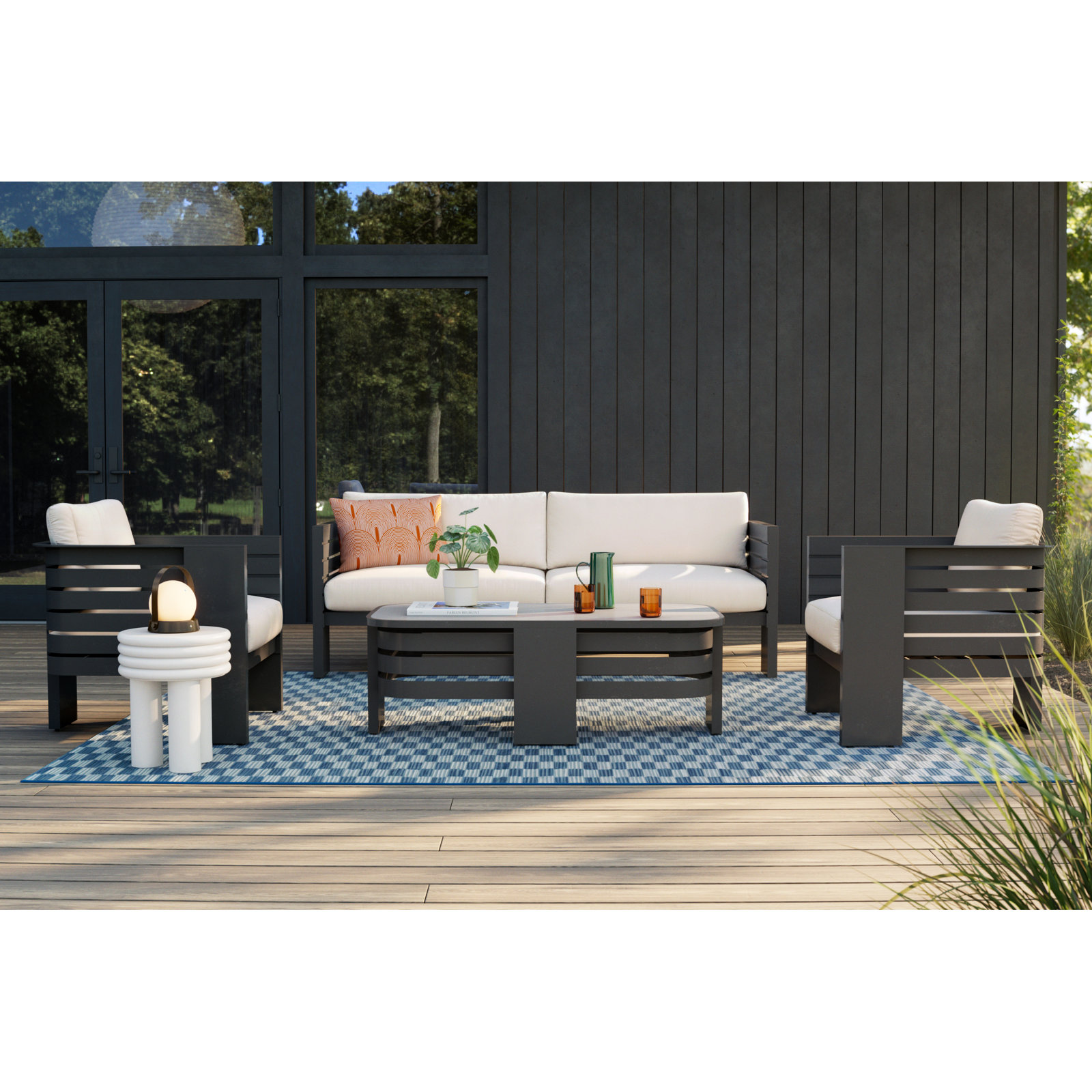 Ari 47" Aluminum Outdoor Coffee Table, Black, Aluminum