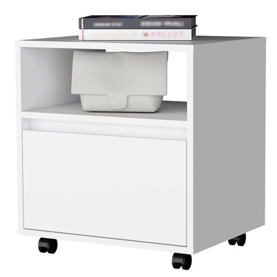 White Nightstand With 1 Drawer And Easy For Bedroom Essentials In Spacious Easy-Moving - Versatile & Stylish