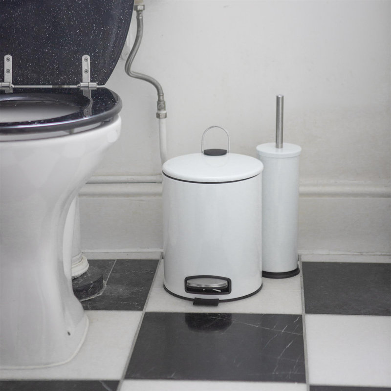 Harbour Housewares - Round Bathroom Bin & Brush Set, White