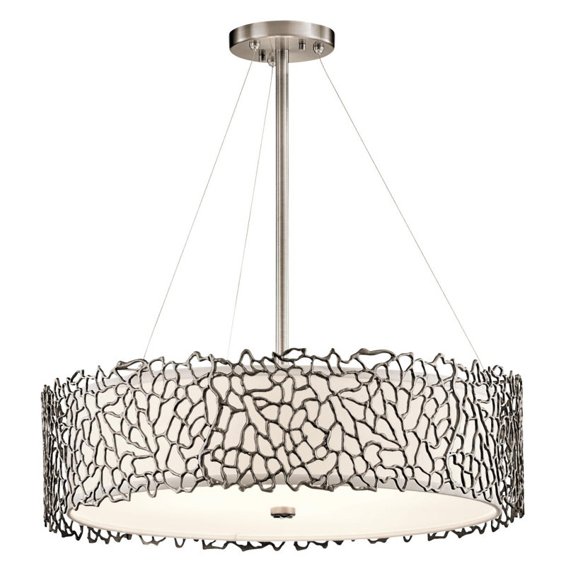 Lustre tambour 4 lumières à abat-jour Silver Coral