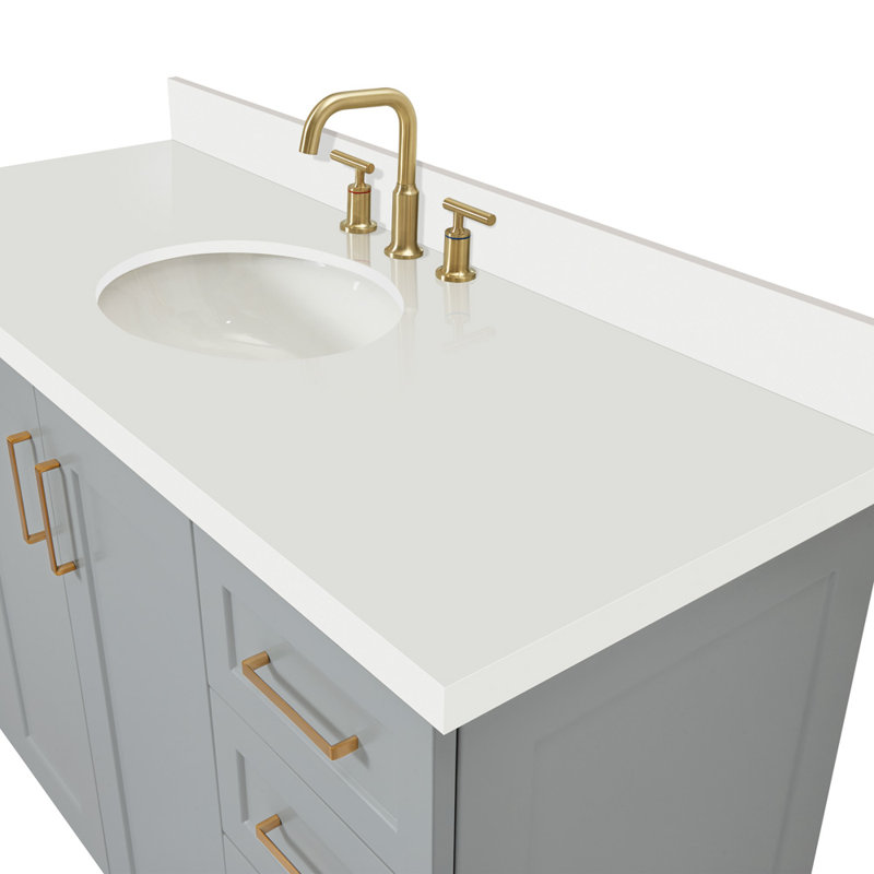 61 IN.  Single Bathroom Vanity, Gray, Oval, White Quartz