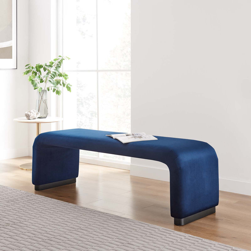 Banc rembourré en velours Koda Modway, Bleu minuit, Noir