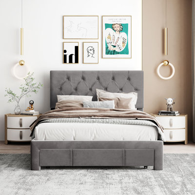 Lit plateforme avec rangement et velours