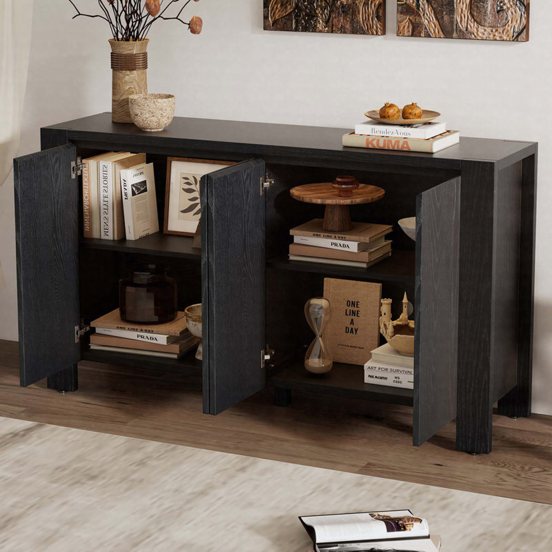 Retro 59" Wide Rectangular Buffet Table, Black