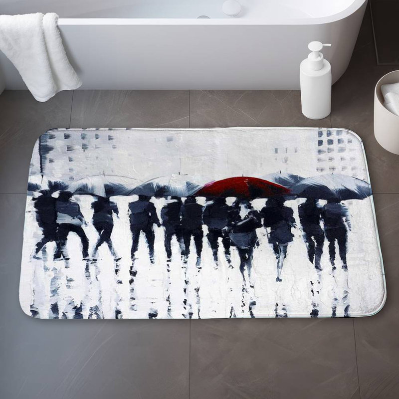 Silhouettes walking in the rain Bath Mat with Non-Slip Backing - Quick Dry Memory Foam Bathroom Rug - Absorbent - Modern Plush Spa-Style - Machine Washable