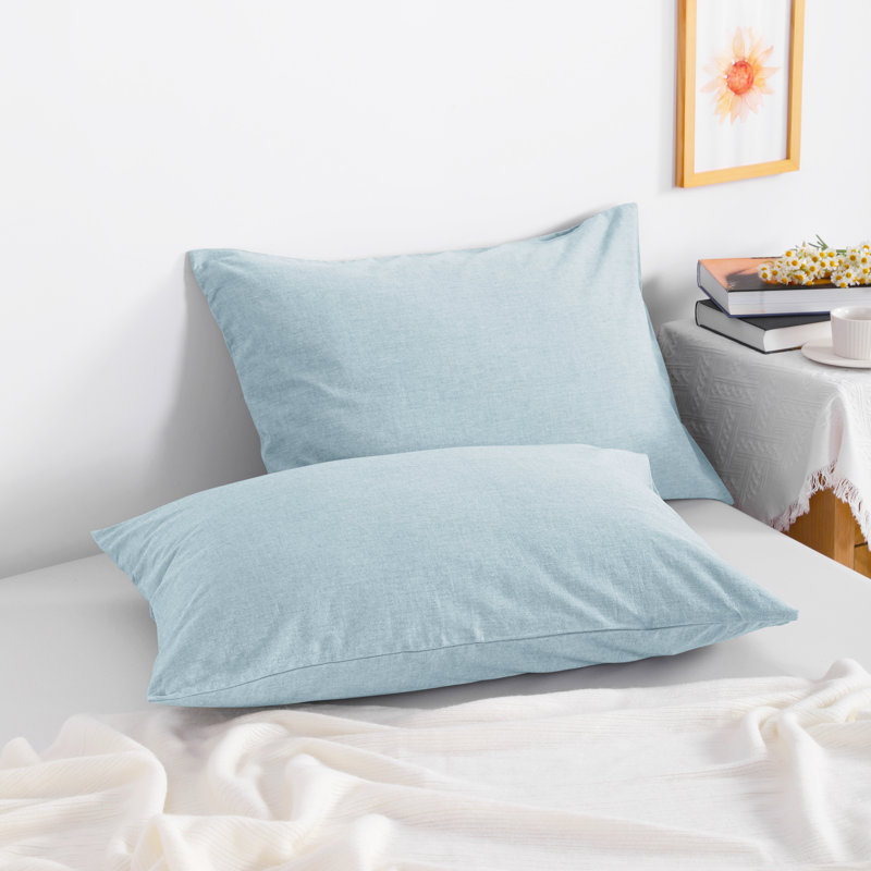 Pillowcases, Washed CottonBreathable Pillow Cases, Envelope Closure - NTBAY, Queen Pillowcases, Blue