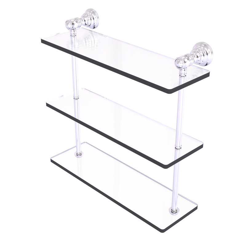 Freyja 3 Piece Glass with Towel Bar, 16" H x 16" W x 5.54" D, Satin Chrome