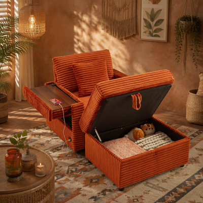 Canapé confortable moelleux en velours côtelé, espace de rangement pour une grande chaise simple, méridienne super moelleuse avec repose-pieds et table, convient pour une chambre de repos, un appartement