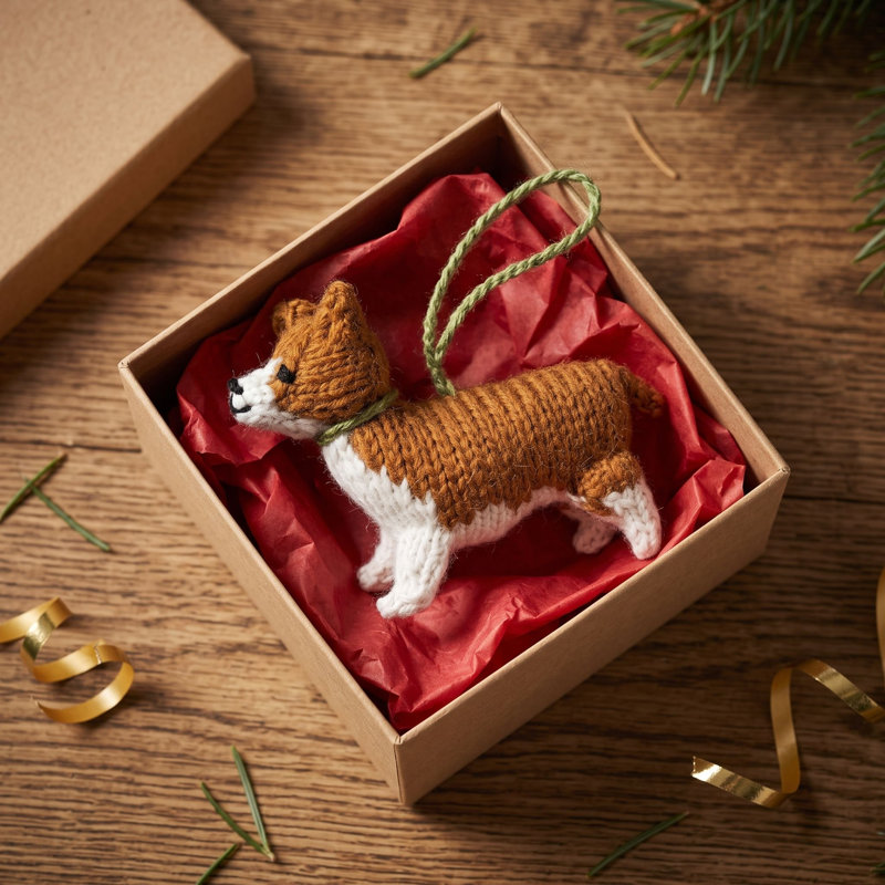 Ornement de Noël en laine d'alpaga tricoté à la main - chien Corgi