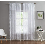 Rosdorf Park Pair Of 2 Sheer Lace Curtain Panels with Attached Matching Valance With 6 Tassels.