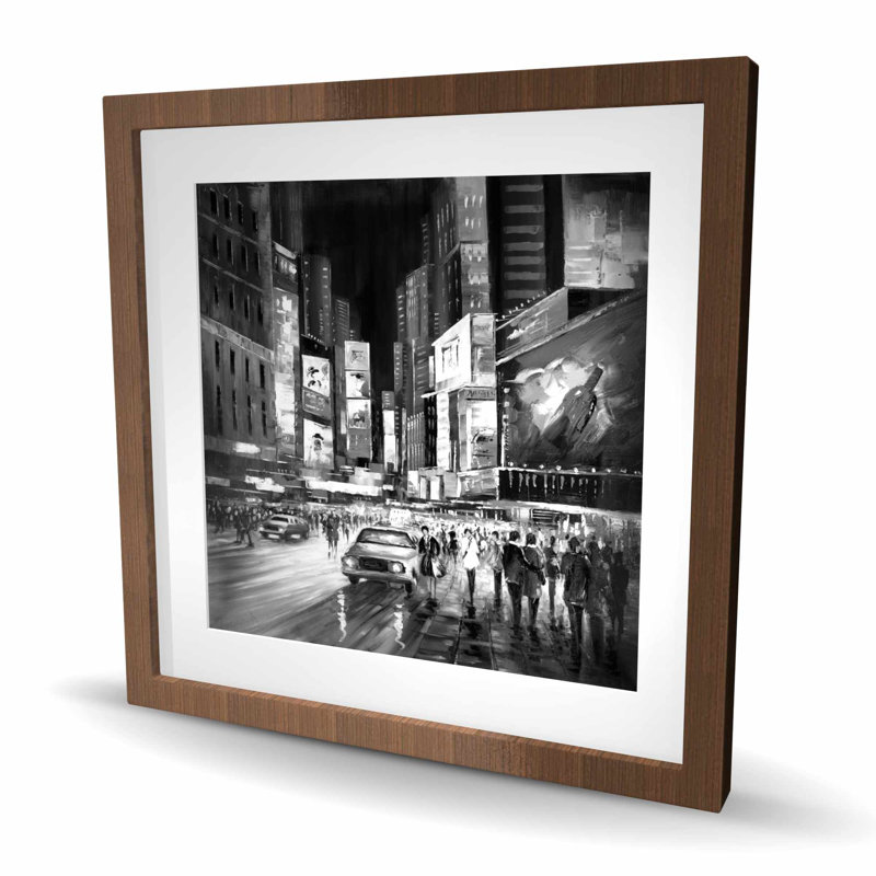 Times Square Monochrome - Black Cities Framed Matted Print
