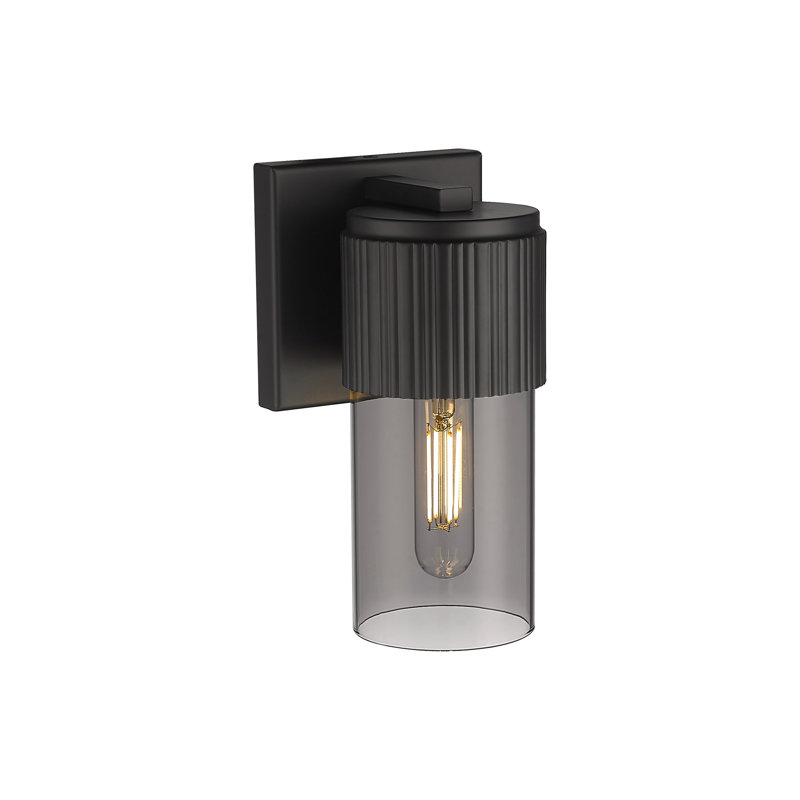 Applique murale 1 lumière 12 "Bolivar, Plaqué couleur fumée, H 7,5 po x l 5,1 po x P 4 po, Noir mat
