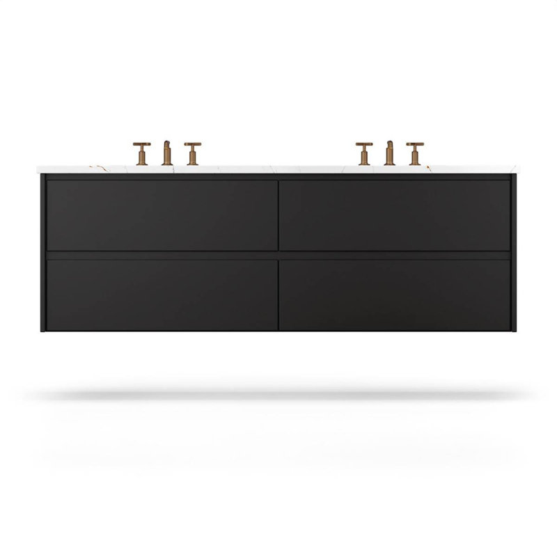 Gilded Double Drawer Bath Floating Vanity, Noir, 72"