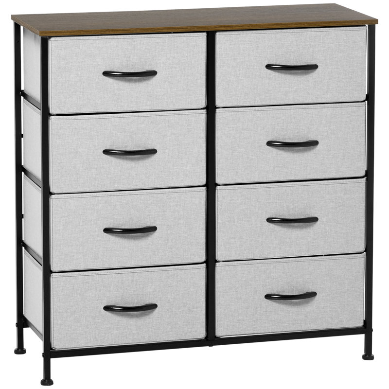 Commode 8 tiroirs, commode en tissu pour chambre à coucher, gris