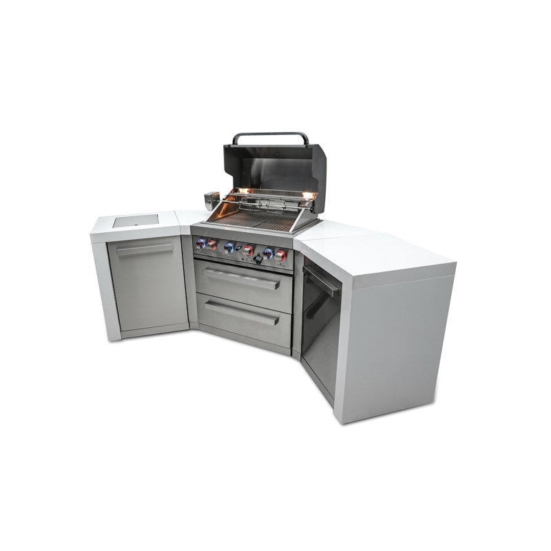 Îlot de cuisine de luxe en forme de U en acier inoxydable avec brûleur latéral à infrarouge l 106 po x P 23 po x H 46 po Mont Alpi + Garantie à vie